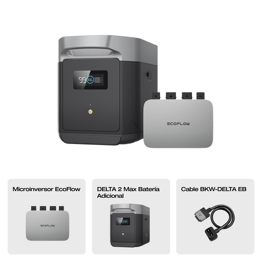 Batería adicional inteligente EcoFlow DELTA 2 Max (reacondicionada) Extra batteries EcoFlow Europe PowerStream 800 W + Batería Adicional Inteligente DELTA 2 Max (reacondicionada)