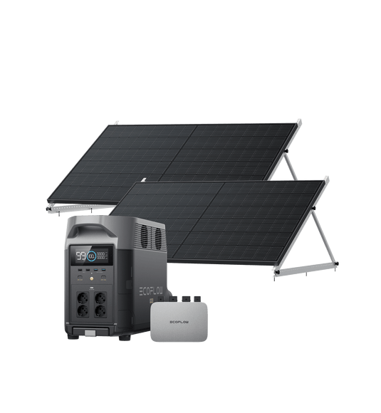EcoFlow PowerStream Kit solar para balcones 600W/800W - EcoFlow DELTA Pro (3 kWh) BKW Bundle EcoFlow Germany 800W + 2x 400W Panel Solar Rígido (4 x Solar mounting feet) + DELTA Pro (con Cable) 2 x Soporte de montaje inclinado de 127 cm 