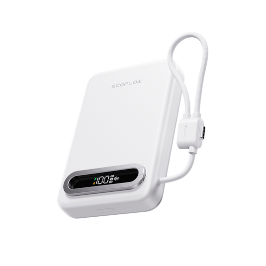 Banco de energía EcoFlow RAPID Mag Qi2.2 (10.000 mAh, 25 W, cable USB-C integrado) Power Bank EcoFlow Europe Blanco perla