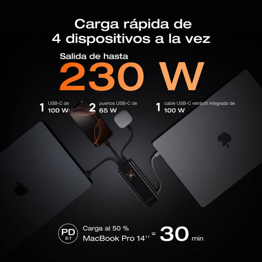 Banco de energía EcoFlow RAPID Pro (20 000 mAh, 230 W, cable integrado de 100 W) Power Bank EcoFlow ES