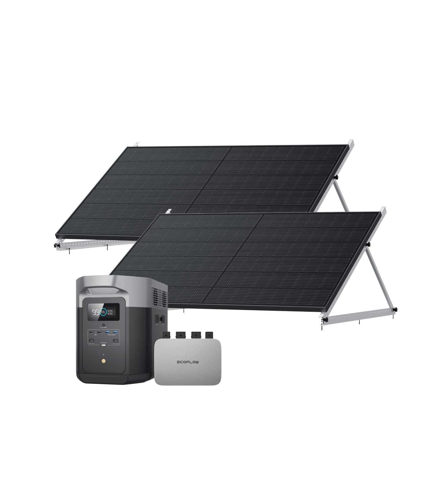 EcoFlow PowerStream Kit solar para balcones 800W - EcoFlow DELTA Max (2000) (2 kWh) BKW Bundle EcoFlow Spain 600W + 2x 400W Panel Solar Rígido + DELTA Max 2000 (con Cable) 2 x 50" Soporte de montaje inclinado de 127 cm 