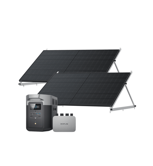 EcoFlow PowerStream Kit solar para balcones 600W/800W - EcoFlow DELTA Max (2000) (2 kWh) BKW Bundle EcoFlow Germany 800W + 2x 400W Panel Solar Rígido + DELTA Max 2000 (con Cable) 2 x 50" Soporte de montaje inclinado de 127 cm 