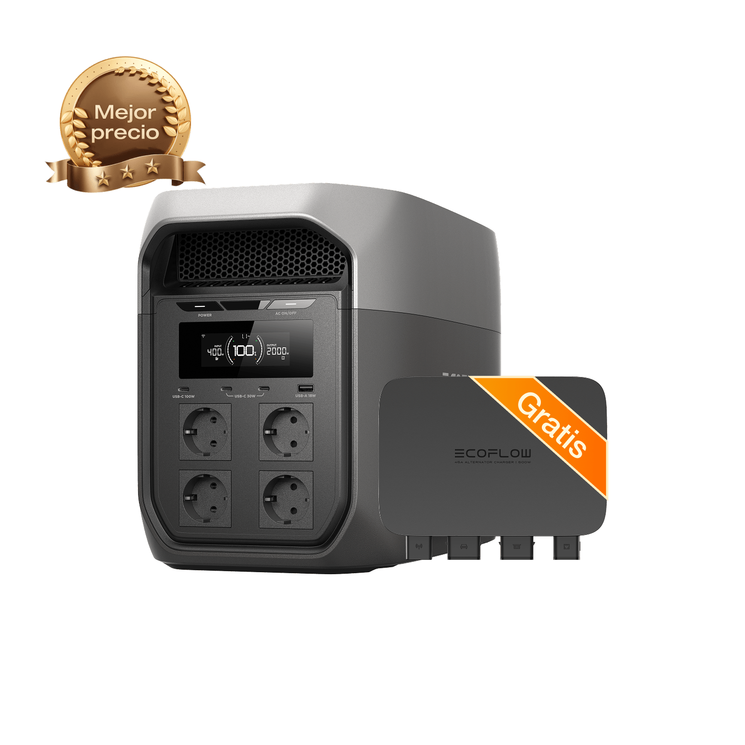 Estación de energía portátil Serie EcoFlow DELTA 3 Max (2048Wh) EcoFlow ES DELTA 3 Max (2048Wh) Cargador mediante alternador de 500 W gratis