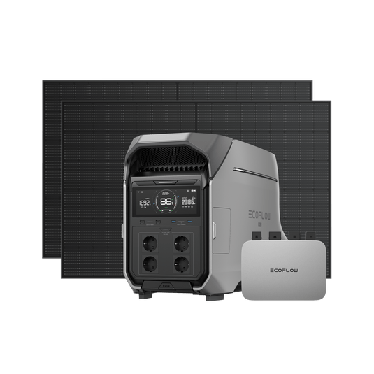 Sistema de batería solar para el hogar EcoFlow DELTA Pro 3  EcoFlow Europe DELTA Pro 3 + Inversor PowerStream 800 W (con Cable) + Panel solar rígido de 400 W EcoFlow (2 unidades)  