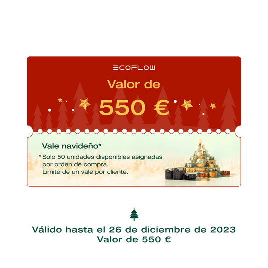Vale navideño digital de EcoFlow Gift Card EcoFlow Spain 550 € Vale navideño (Límite de un vale por cliente. Por favor, no utilices códigos de descuento.)  